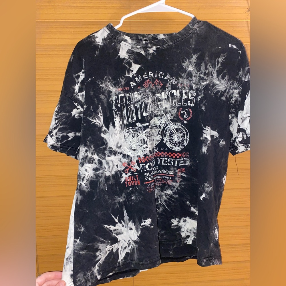 SHEIN Black and White Tie-Dye Motorcycle Graphic Tee